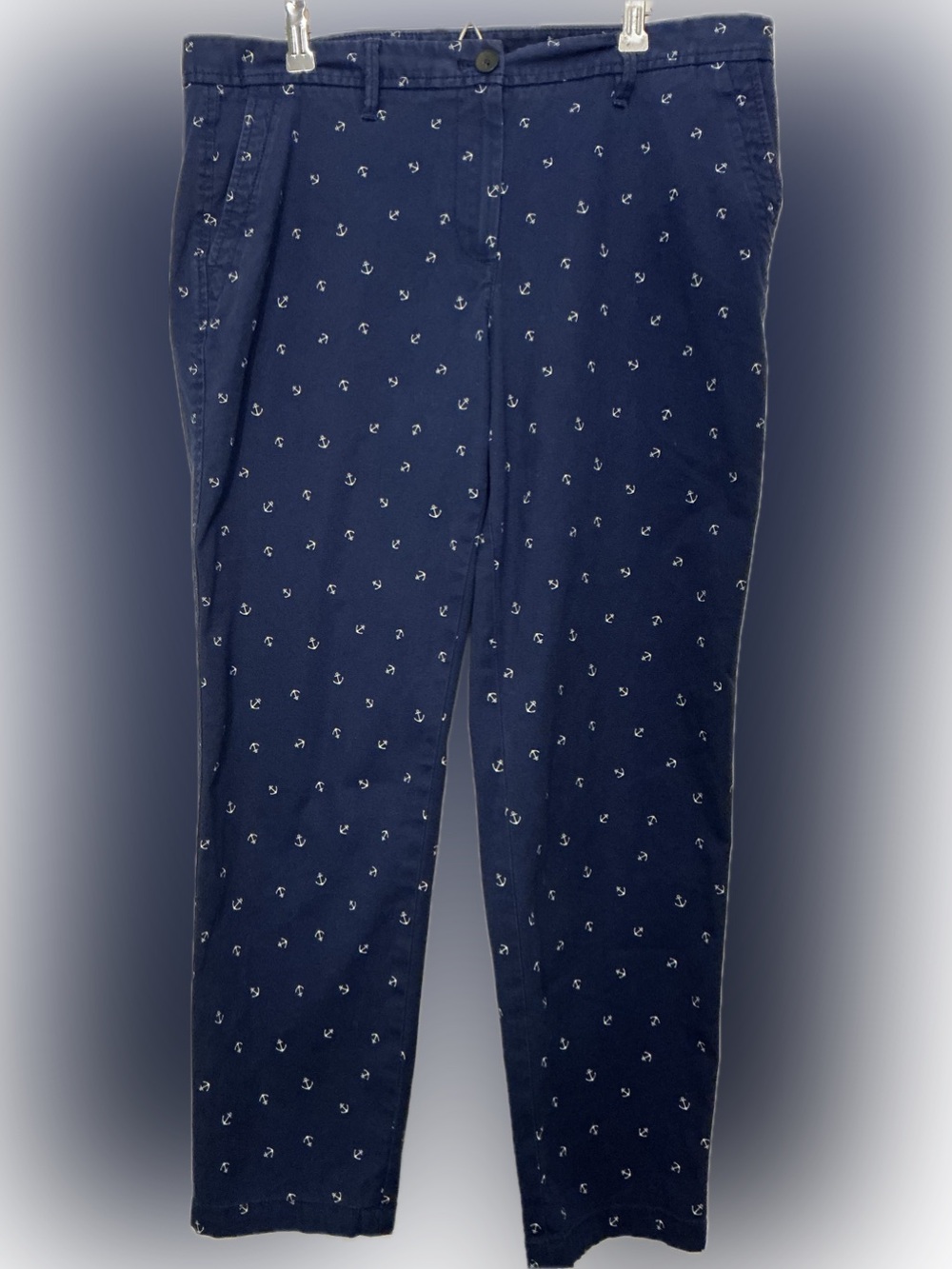 Talbots Relaxed Chino Pants -10P - Navy Anchor Print Nautical Coastal Preppy
